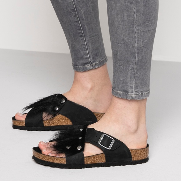 Birkenstock tunis leather fur sandals sz 4… - Picture 4 of 10